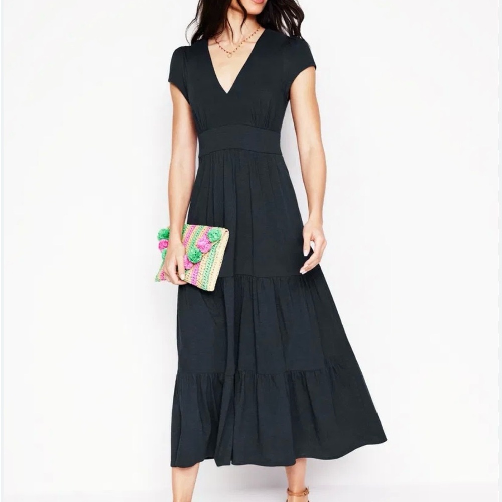 NWT Boden Eloise Tiered Midi Dress Navy Blue 8 Petite